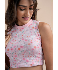 SLEEVELESS FLORAL CROP TEE