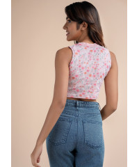 SLEEVELESS FLORAL CROP TEE