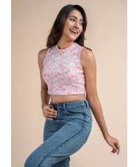 SLEEVELESS FLORAL CROP TEE