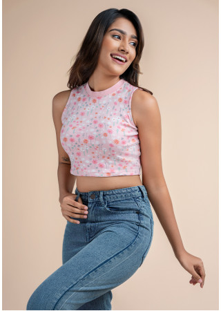 SLEEVELESS FLORAL CROP TEE