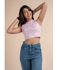 SLEEVELESS FLORAL CROP TEE