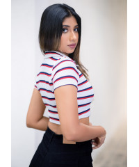 RIB COLLOR STRIPE CROP TEE