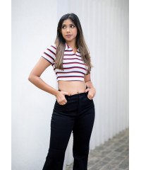 RIB COLLOR STRIPE CROP TEE