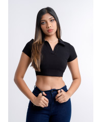 RIB COLLAR BLACK CROP TEE