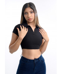 RIB COLLAR BLACK CROP TEE