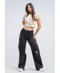 CLAUDIA PRINTED CROP TOP T SHIRT 