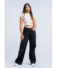 CLAUDIA PRINTED CROP TOP T SHIRT 