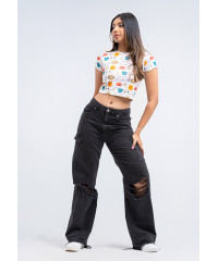 CLAUDIA PRINTED CROP TOP T SHIRT 