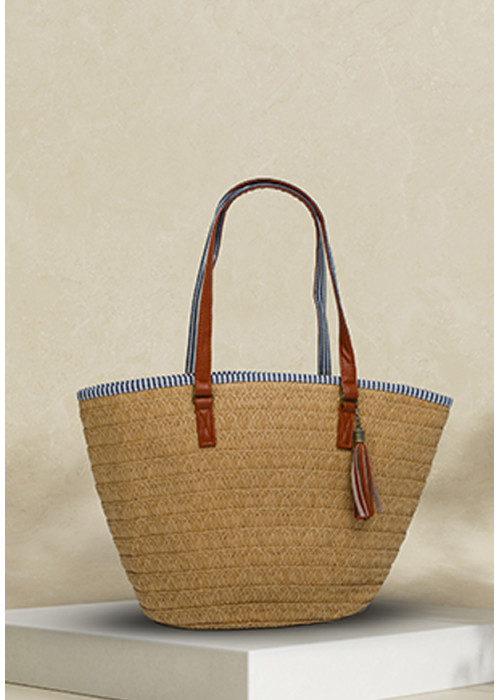 NATURL STRAW WEAVE BAIGE TOTE BAG 