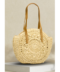 BOHEMAIN STYLE ROUND STRAW BAIGE TOTE BAG