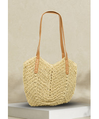 WOVEN BROWN STRAW BEACH TOTE BAG