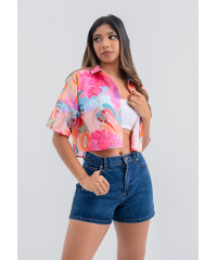 LORELA PINK PRINTED CROP BLOUSE