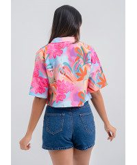 LORELA PINK PRINTED CROP BLOUSE