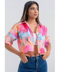 LORELA PINK PRINTED CROP BLOUSE