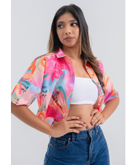 LORELA PINK PRINTED CROP BLOUSE