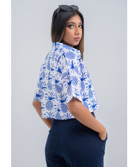 LORELA PINEAPPLE PRINT CROP BLOUSE