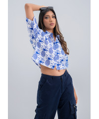 LORELA PINEAPPLE PRINT CROP BLOUSE