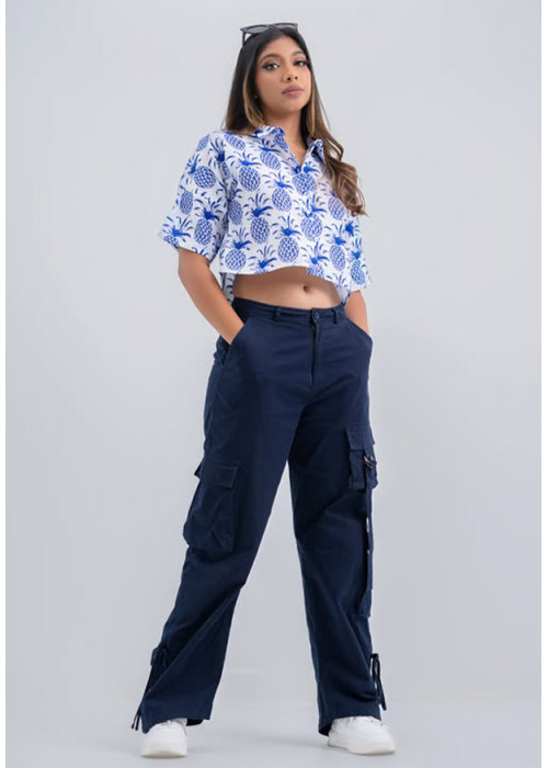 LORELA PINEAPPLE PRINT CROP BLOUSE