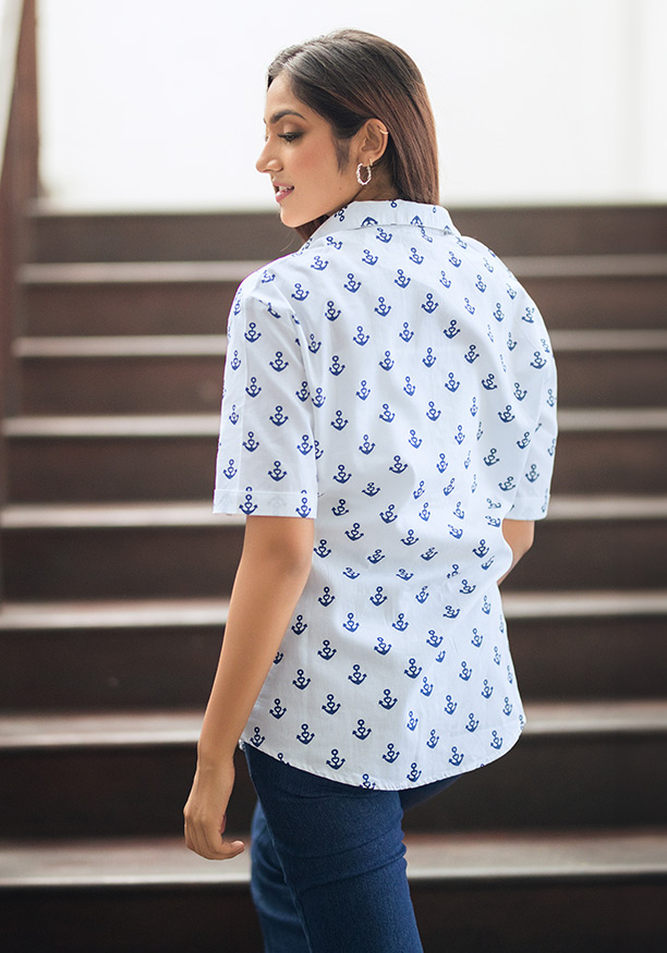 SPOOKY BLUE/WHITE PRINTED SHIRT 
