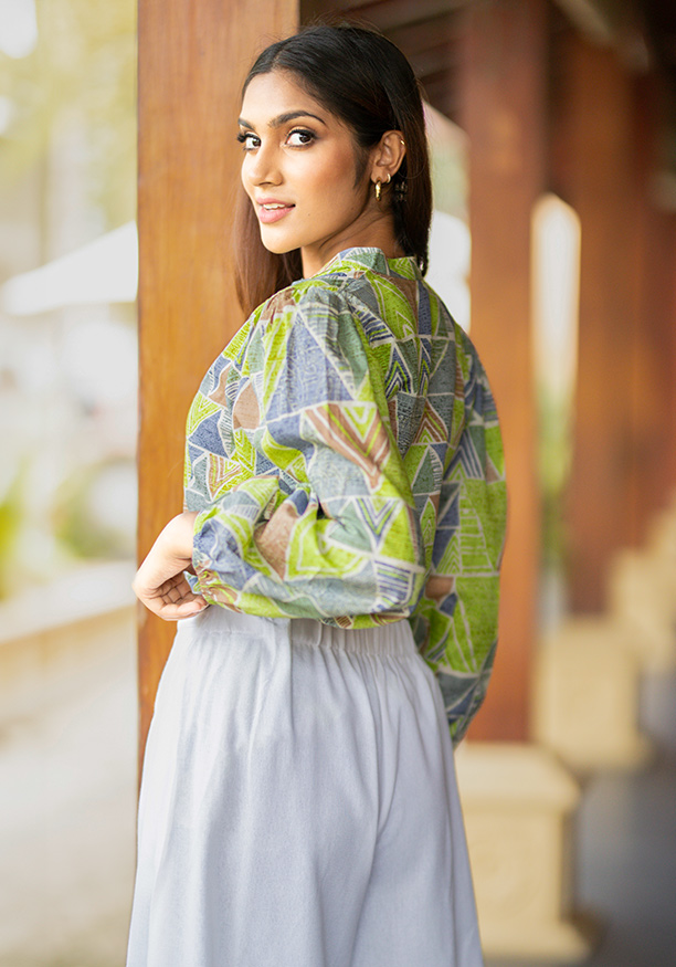 AURA APPLE GREEN PRINTED BISHOP TOP 