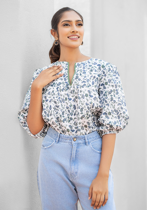 NOAH GREEN PRINTED BLOUSE 