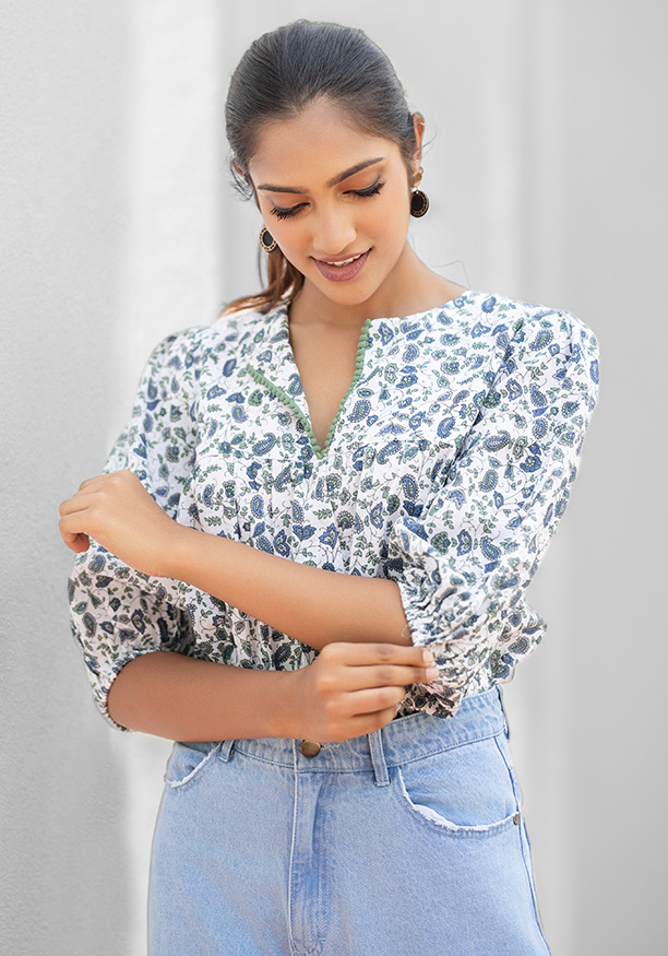 NOAH GREEN PRINTED BLOUSE 