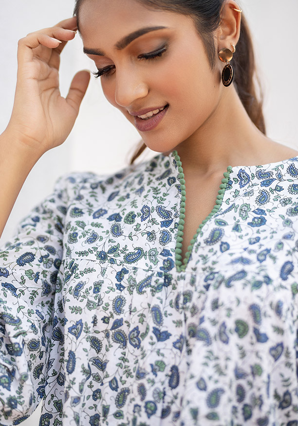 NOAH GREEN PRINTED BLOUSE 