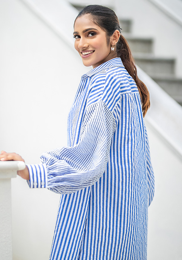 BRINLEY BLUE STRIPE BLOUSE