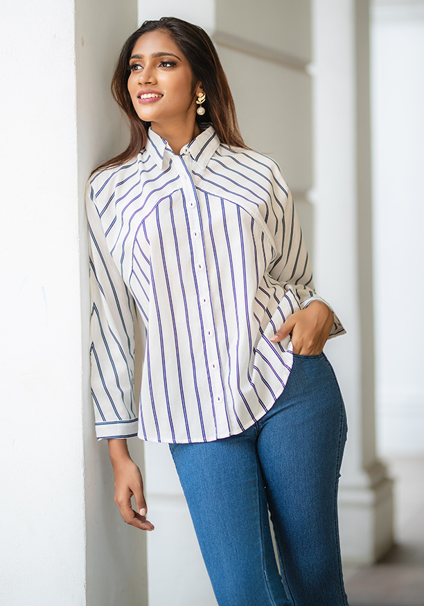 PENELOPE DARK BLUE STRIPE BLOUSE - Nils Online