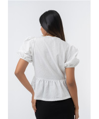 WHITE PUFF SLEEVE BOW TOP