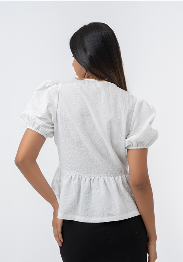 WHITE PUFF SLEEVE BOW TOP