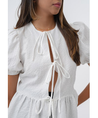 WHITE PUFF SLEEVE BOW TOP