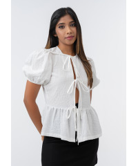 WHITE PUFF SLEEVE BOW TOP