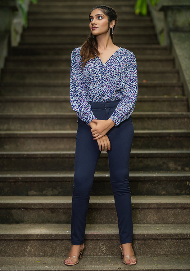 MAYA DARK BLUE PRINTED BLOUSE 