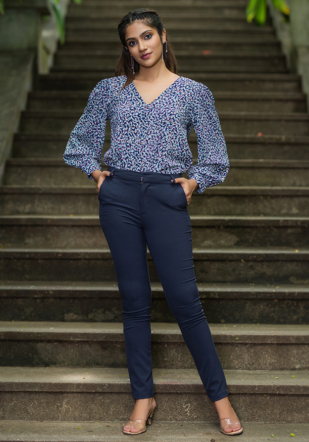 MAYA DARK BLUE PRINTED BLOUSE 