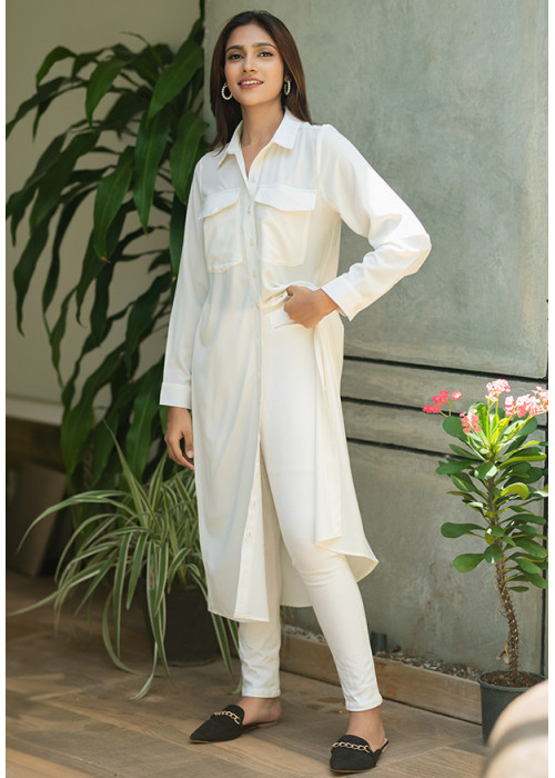 KAIA WHITE LONG SLEEVE TOP/KURTHA