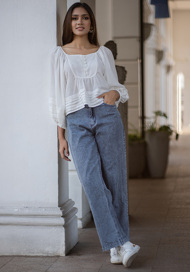 ISLA PUFF WHITE SLEEVE BLOUSE 
