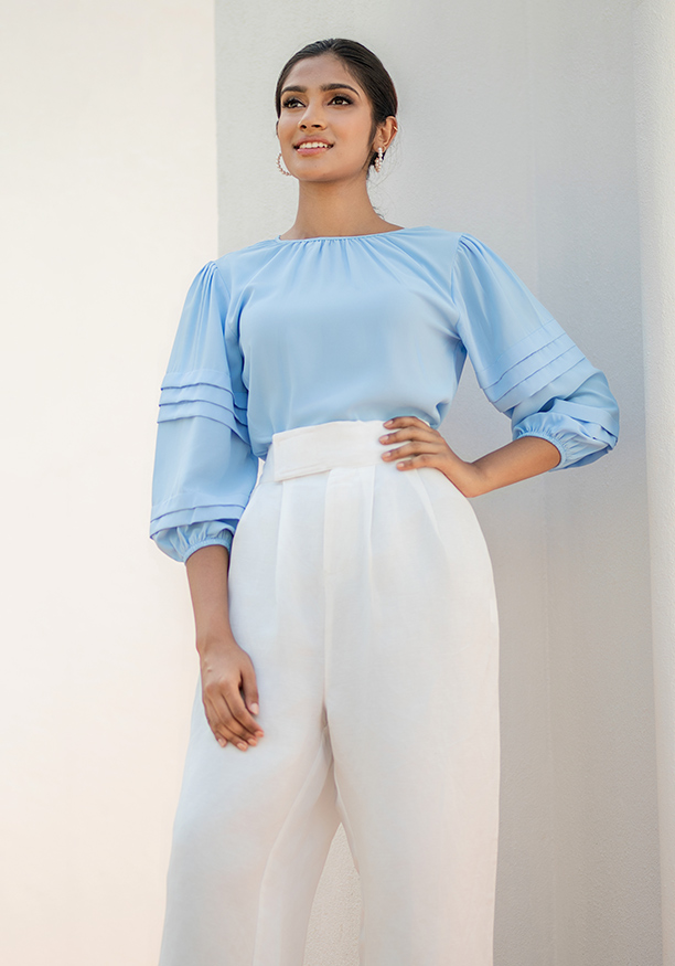 CARLY LIGHT BLUE LONG SLEEVE BLOUSE - Nils Online