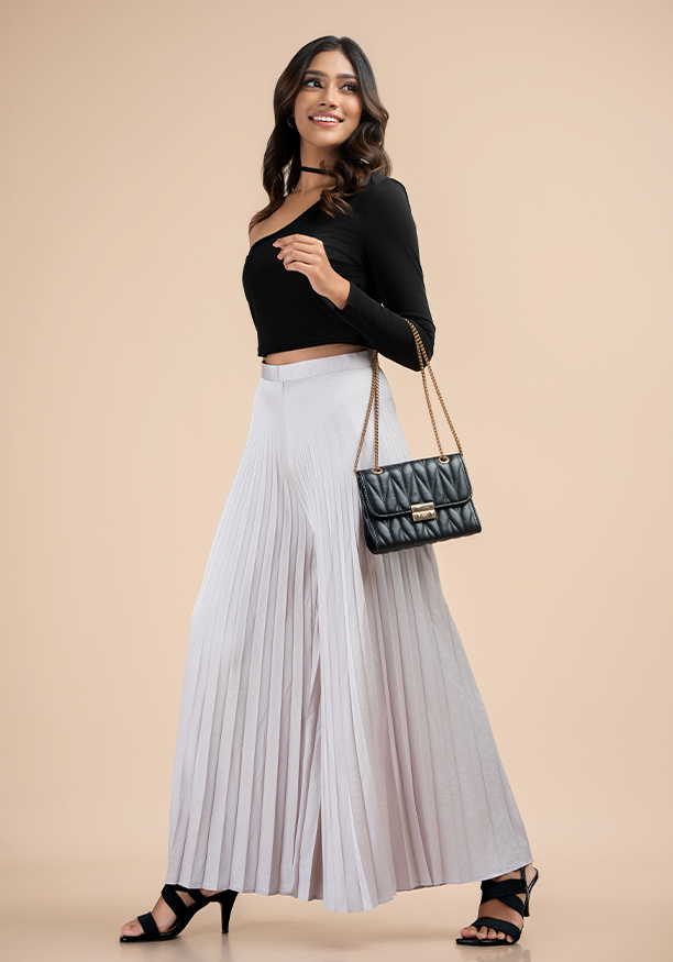 ELLA PLEATED IVORY WIDE LEG PANT