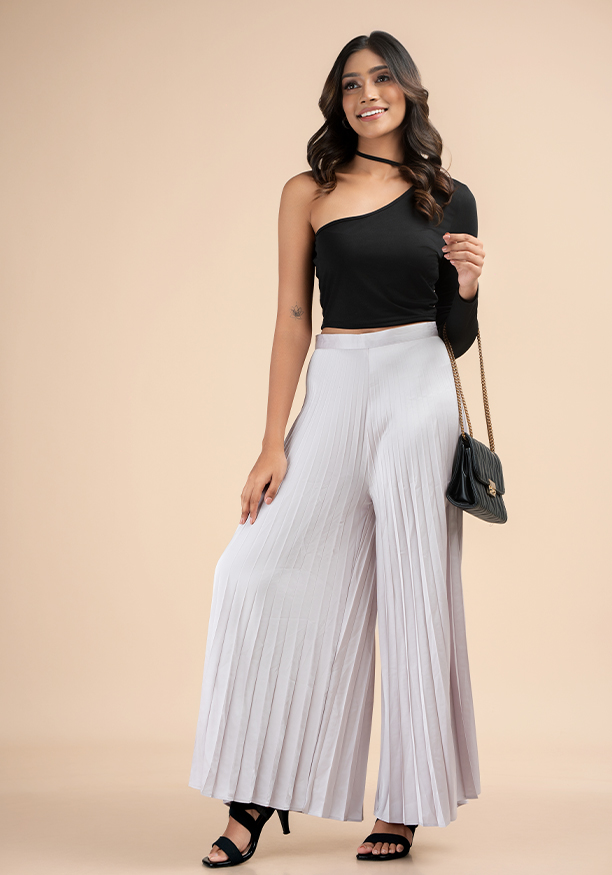 ELLA PLEATED IVORY WIDE LEG PANT