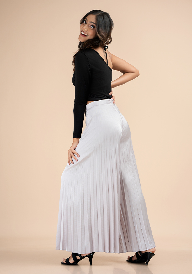 ELLA PLEATED IVORY WIDE LEG PANT