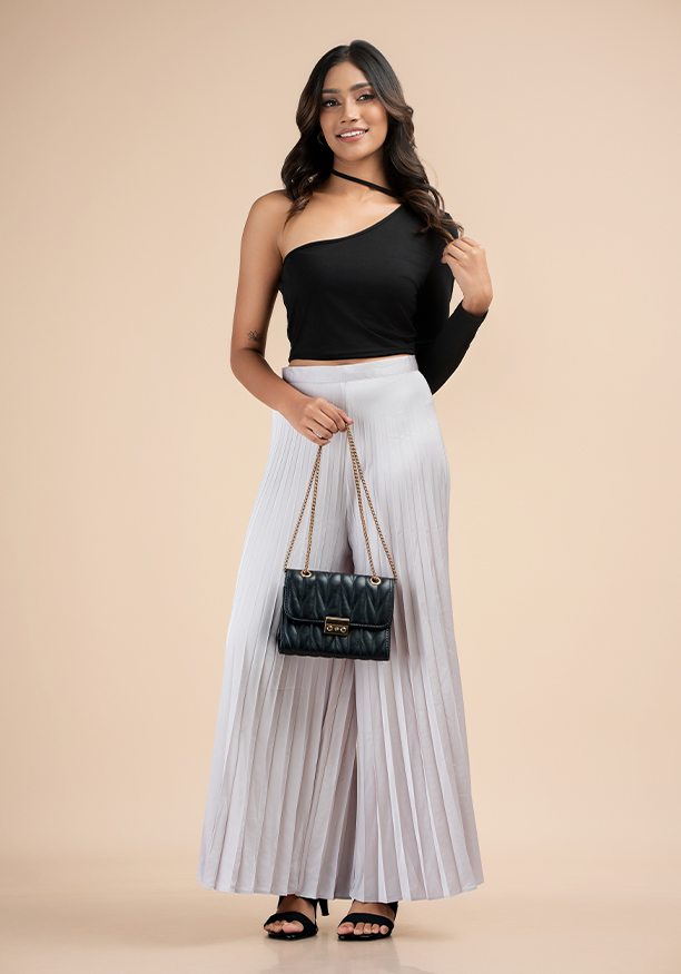 ELLA PLEATED IVORY WIDE LEG PANT