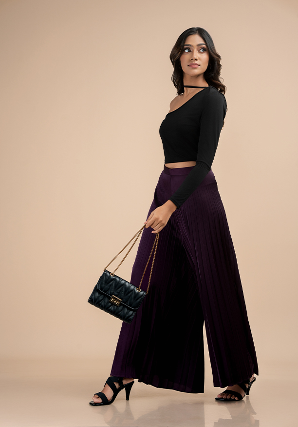 ELLA PLEATED PURPLE WIDE LEG PANT