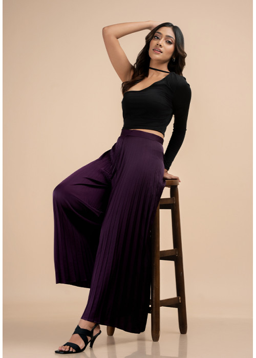 ELLA PLEATED PURPLE WIDE LEG PANT
