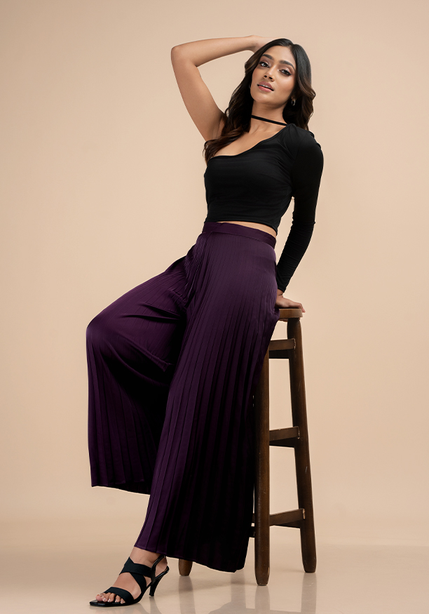 ELLA PLEATED PURPLE WIDE LEG PANT