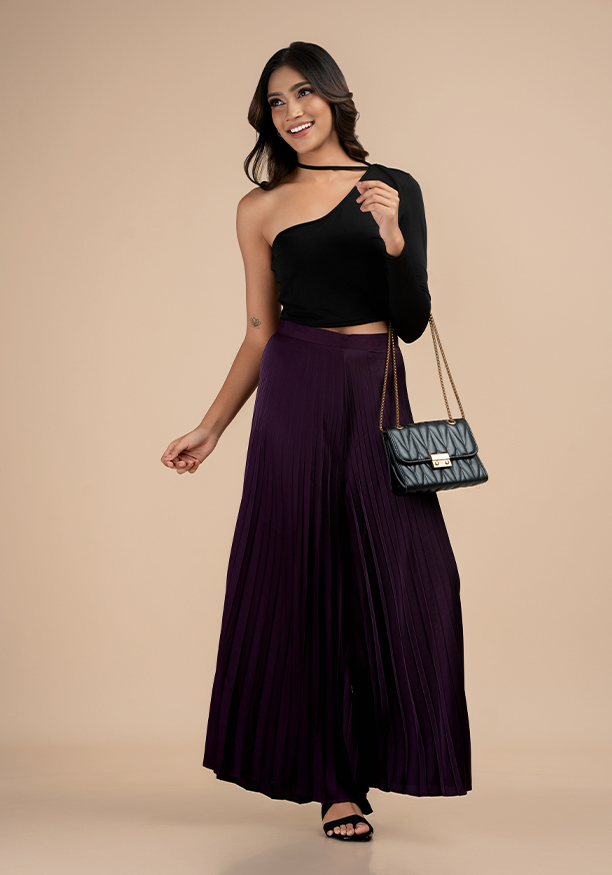 ELLA PLEATED PURPLE WIDE LEG PANT