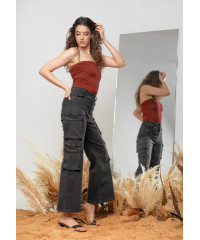 ACID WASH BLACK CARGO PANT