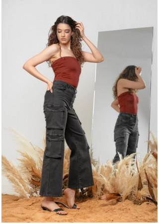 ACID WASH BLACK CARGO PANT