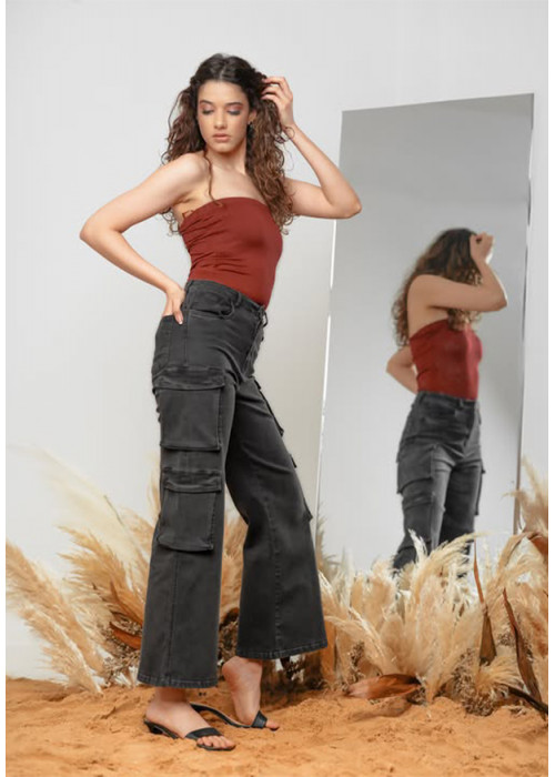 ACID WASH BLACK CARGO PANT