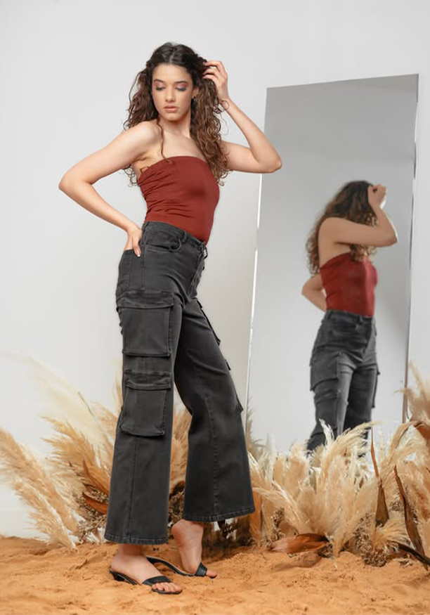 ACID WASH BLACK CARGO PANT
